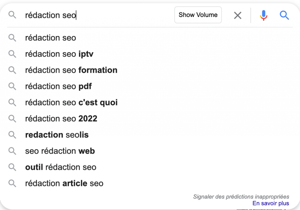 suggestions barre recherche google