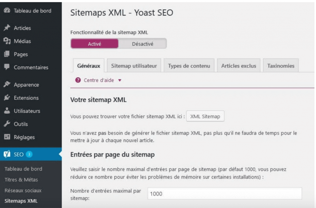 activer sitemap yoast