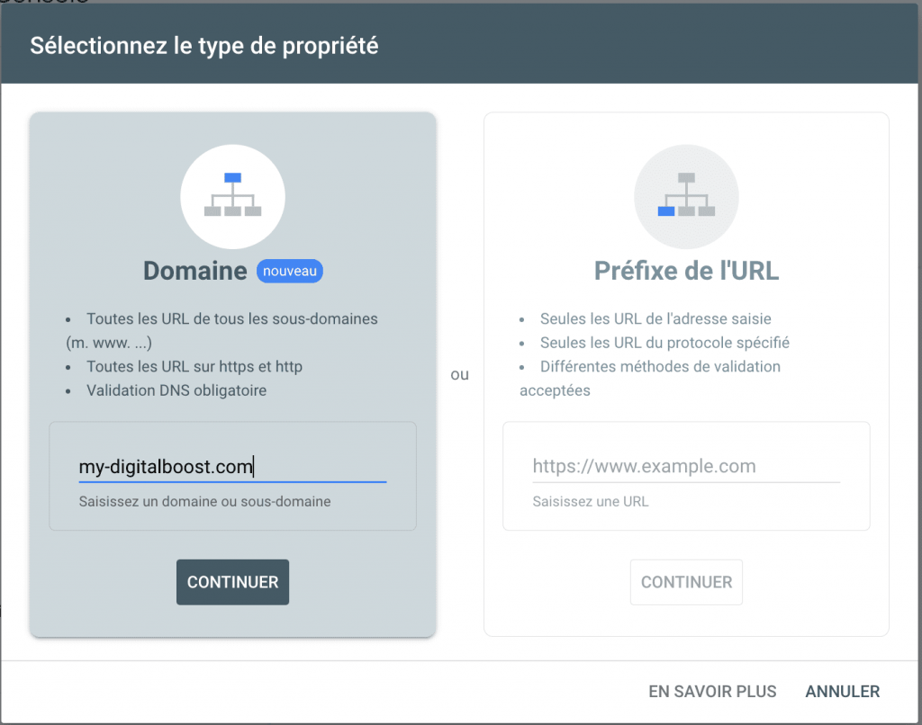 ajouter domaine google search console