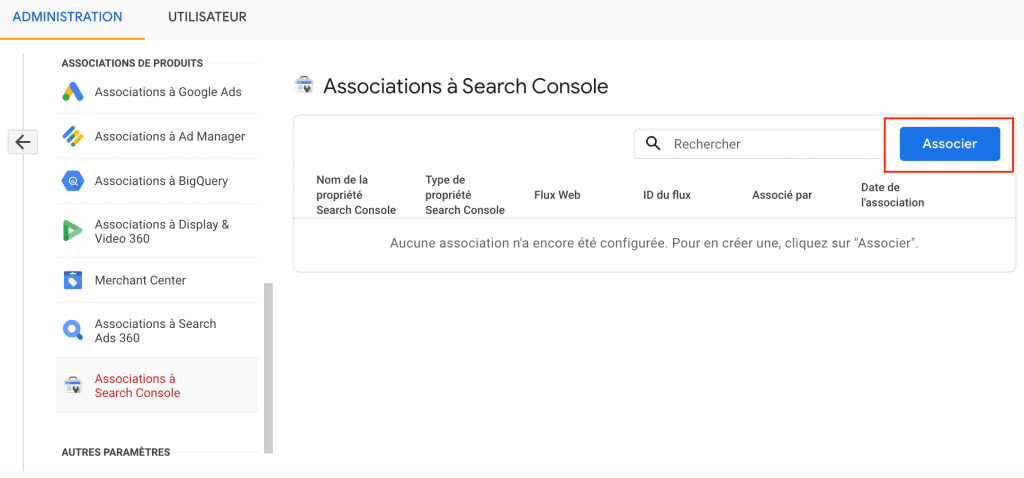 google analytics associer search console