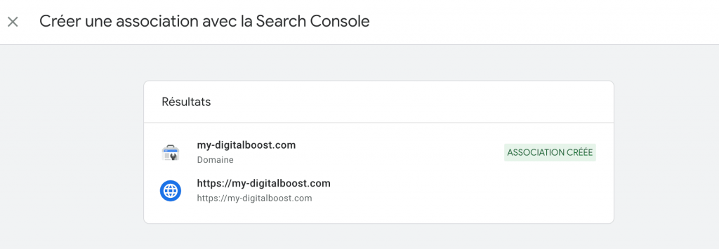 google analytics associer search console association cree