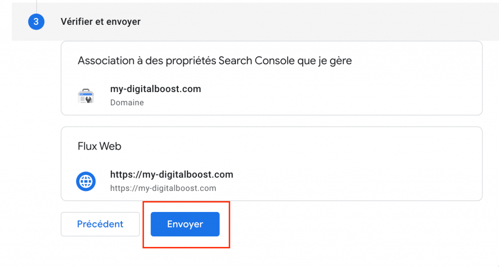 google analytics associer search console verifier envoyer