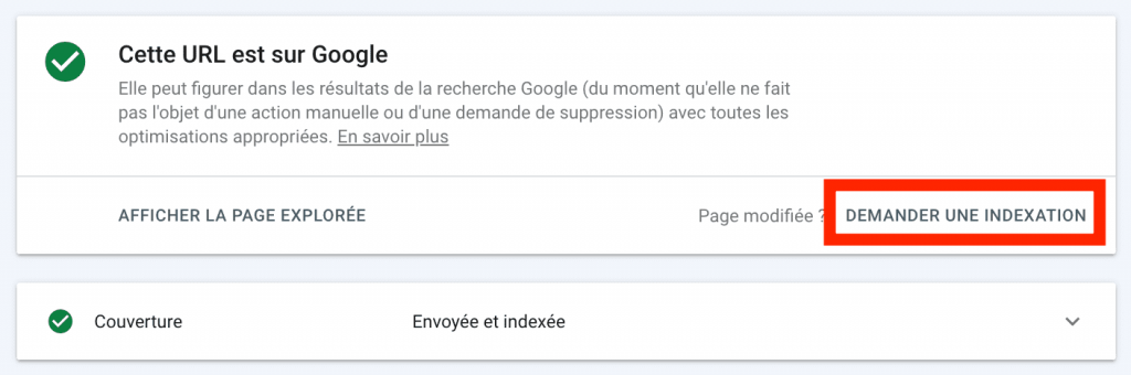google search console demander indexation