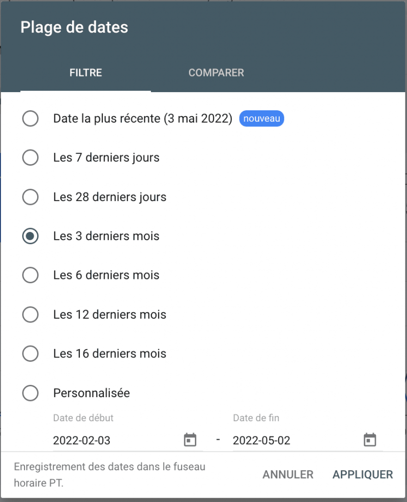 google search console performances dates